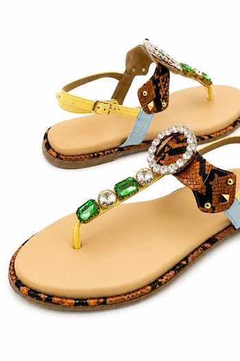 Shop_Soleart_Multi Color Asteria Tan Embellished Flat Sandals _Online_at_Aza_Fashions