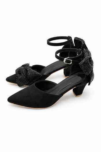 Buy Soleart Black Boheme Noir Hand-beaded Bow Block Heels Online at Aza Fashions Buy_Soleart_Black Boheme Noir Hand-beaded Bow Block Heels _Online_at_Aza_Fashions
