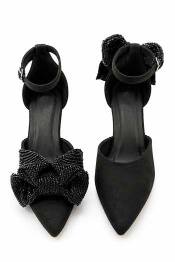 Soleart Boheme Noir Hand-Beaded Bow Block Heels 
