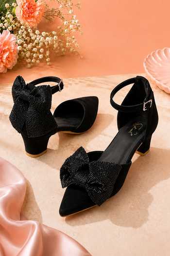 Soleart Boheme Noir Hand-Beaded Bow Block Heels 