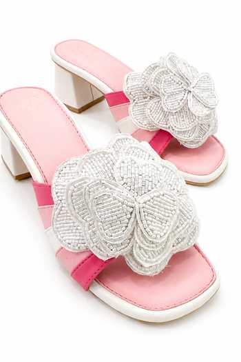Shop Soleart Pink Rosa Vegan Leather Beaded Floral Heels Online at Aza Fashions Shop_Soleart_Pink Rosa Vegan Leather Beaded Floral Heels _Online_at_Aza_Fashions