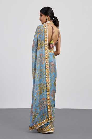 RI.Ritu Kumar Powder Blue Bird Saree With Blouse 