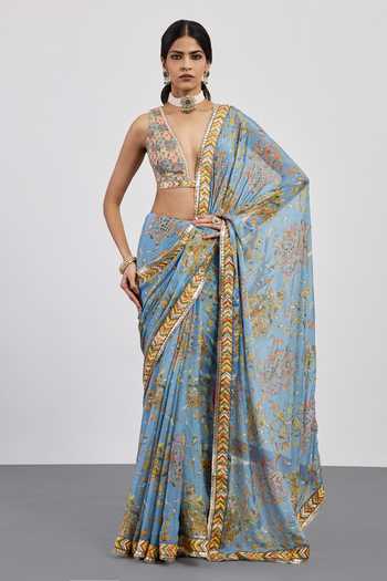 RI.Ritu Kumar Powder Blue Bird Saree With Blouse 