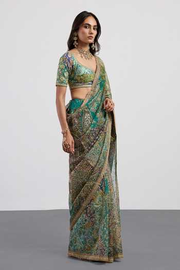 RI.Ritu Kumar Green , Organza, Dupion Sweetheart Patchwork Motif Saree With Blouse Online at Aza Fashions RI.Ritu Kumar_Green , Organza, Dupion Sweetheart Patchwork Motif Saree With Blouse _Online_at_Aza_Fashions