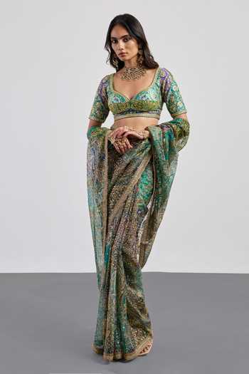 Buy RI.Ritu Kumar Green , Organza, Dupion Sweetheart Patchwork Motif Saree With Blouse Online at Aza Fashions Buy_RI.Ritu Kumar_Green , Organza, Dupion Sweetheart Patchwork Motif Saree With Blouse _Online_at_Aza_Fashions