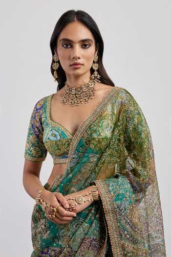 RI.Ritu Kumar Green , Organza, Dupion Sweetheart Patchwork Motif Saree With Blouse at Aza Fashions RI.Ritu Kumar_Green , Organza, Dupion Sweetheart Patchwork Motif Saree With Blouse _at_Aza_Fashions