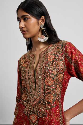 RI.Ritu Kumar Burgundy Silk, Chanderi, Cotton, Crepe, Viscose, Rayon, Bagh Print Kurta Set at Aza Fashions RI.Ritu Kumar_Burgundy Silk, Chanderi, Cotton, Crepe, Viscose, Rayon, Bagh Print Kurta Set _at_Aza_Fashions