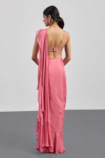 RI.Ritu Kumar Rose Pink Antonella Draped Saree With Blouse 
