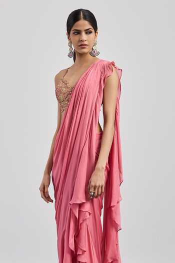 Buy RI.Ritu Kumar Pink Viscose, Chinon, Silk, Dupion Rose Antonella Draped Saree With Blouse Online at Aza Fashions Buy_RI.Ritu Kumar_Pink Viscose, Chinon, Silk, Dupion Rose Antonella Draped Saree With Blouse _Online_at_Aza_Fashions