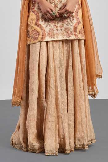 Shop RI.Ritu Kumar Beige Silk Organza, Silk, Tissue, Viscose, Chinon Embroidered Kurta Skirt Set Online at Aza Fashions Shop_RI.Ritu Kumar_Beige Silk Organza, Silk, Tissue, Viscose, Chinon Embroidered Kurta Skirt Set _Online_at_Aza_Fashions