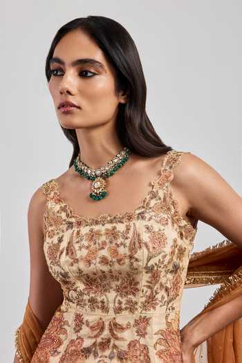 RI.Ritu Kumar Beige Silk Organza, Silk, Tissue, Viscose, Chinon Embroidered Kurta Skirt Set at Aza Fashions RI.Ritu Kumar_Beige Silk Organza, Silk, Tissue, Viscose, Chinon Embroidered Kurta Skirt Set _at_Aza_Fashions