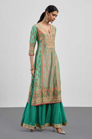 Buy RI.Ritu Kumar Green Dupion, Silk, Crepe, Rayon, Viscose, Paisley Print Kurta Palazzo Set Online at Aza Fashions Buy_RI.Ritu Kumar_Green Dupion, Silk, Crepe, Rayon, Viscose, Paisley Print Kurta Palazzo Set _Online_at_Aza_Fashions