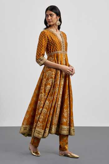 Buy RI.Ritu Kumar Yellow Silk, Chanderi, Cotton, Satin, Viscose, Lycra, Floral Print Anarkali Set Online at Aza Fashions Buy_RI.Ritu Kumar_Yellow Silk, Chanderi, Cotton, Satin, Viscose, Lycra, Floral Print Anarkali Set _Online_at_Aza_Fashions