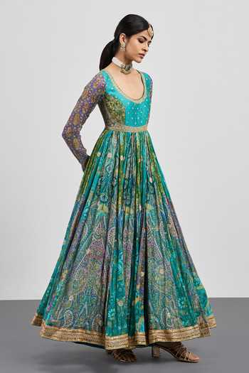 Buy RI.Ritu Kumar Blue Silk, Chanderi, Cotton, Lycra, Net, Polyester Flower Print Anarkali Set Online at Aza Fashions Buy_RI.Ritu Kumar_Blue Silk, Chanderi, Cotton, Lycra, Net, Polyester Flower Print Anarkali Set _Online_at_Aza_Fashions