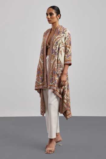 Buy RI.Ritu Kumar Multi Color Silk Satin Shawl Neck Ecru Megha Jacket Online at Aza Fashions Buy_RI.Ritu Kumar_Multi Color Silk Satin Shawl Neck Ecru Megha Jacket _Online_at_Aza_Fashions