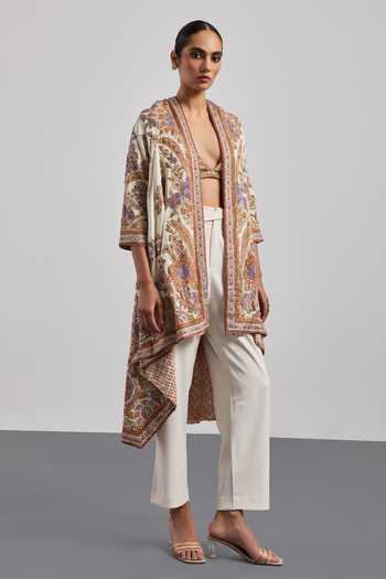 Shop RI.Ritu Kumar Multi Color Silk Satin Shawl Neck Ecru Megha Jacket Online at Aza Fashions Shop_RI.Ritu Kumar_Multi Color Silk Satin Shawl Neck Ecru Megha Jacket _Online_at_Aza_Fashions