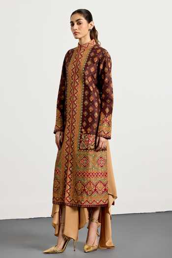 Buy RI.Ritu Kumar Brown Dupion Mandarin Collar Multi Royal Vista Jacket Online at Aza Fashions Buy_RI.Ritu Kumar_Brown Dupion Mandarin Collar Multi Royal Vista Jacket _Online_at_Aza_Fashions