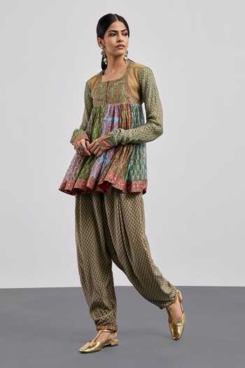 RI.Ritu Kumar Green Silk, Chanderi, Cotton, Crepe, Viscose, Rayon Printed Kurta And Salwar Set Online at Aza Fashions RI.Ritu Kumar_Green Silk, Chanderi, Cotton, Crepe, Viscose, Rayon Printed Kurta And Salwar Set _Online_at_Aza_Fashions