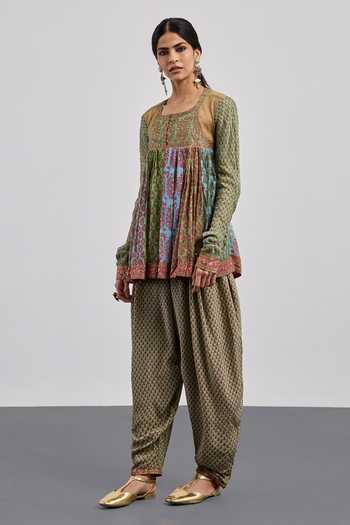 Buy RI.Ritu Kumar Green Silk, Chanderi, Cotton, Crepe, Viscose, Rayon Printed Kurta And Salwar Set Online at Aza Fashions Buy_RI.Ritu Kumar_Green Silk, Chanderi, Cotton, Crepe, Viscose, Rayon Printed Kurta And Salwar Set _Online_at_Aza_Fashions