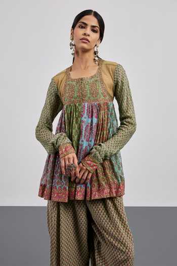 Shop RI.Ritu Kumar Green Silk, Chanderi, Cotton, Crepe, Viscose, Rayon Printed Kurta And Salwar Set Online at Aza Fashions Shop_RI.Ritu Kumar_Green Silk, Chanderi, Cotton, Crepe, Viscose, Rayon Printed Kurta And Salwar Set _Online_at_Aza_Fashions