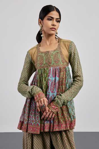 RI.Ritu Kumar Green Silk, Chanderi, Cotton, Crepe, Viscose, Rayon Printed Kurta And Salwar Set at Aza Fashions RI.Ritu Kumar_Green Silk, Chanderi, Cotton, Crepe, Viscose, Rayon Printed Kurta And Salwar Set _at_Aza_Fashions