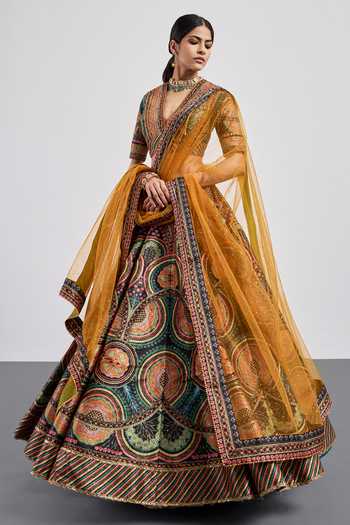 Buy RI.Ritu Kumar Black Polyester, Dupion, Net V-neck Geometric Print Lehenga Set Online at Aza Fashions Buy_RI.Ritu Kumar_Black Polyester, Dupion, Net V-neck Geometric Print Lehenga Set _Online_at_Aza_Fashions