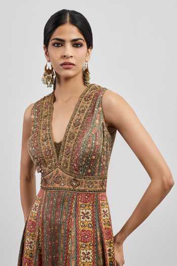 Buy RI.Ritu Kumar Multi Color Viscose, Satin V-neck Printed Jumpsuit Buy_RI.Ritu Kumar_Multi Color Viscose, Satin V-neck Printed Jumpsuit