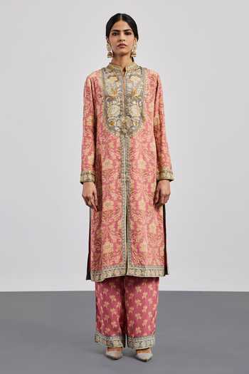 Buy RI.Ritu Kumar Pink Silk, Crepe, Viscose, Rayon, Chinon Mandarin Yoke Embroidered Kurta Set Online at Aza Fashions Buy_RI.Ritu Kumar_Pink Silk, Crepe, Viscose, Rayon, Chinon Mandarin Yoke Embroidered Kurta Set _Online_at_Aza_Fashions