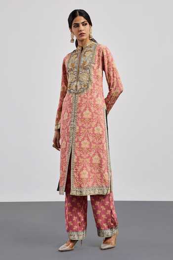 Shop RI.Ritu Kumar Pink Silk, Crepe, Viscose, Rayon, Chinon Mandarin Yoke Embroidered Kurta Set Online at Aza Fashions Shop_RI.Ritu Kumar_Pink Silk, Crepe, Viscose, Rayon, Chinon Mandarin Yoke Embroidered Kurta Set _Online_at_Aza_Fashions
