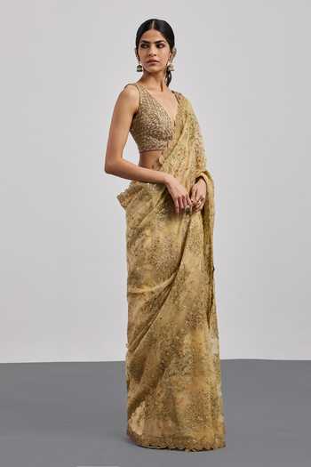 Buy RI.Ritu Kumar Beige Silk Organza, Silk, Viscose, Tissue V-neck Sequin Work Saree With Blouse Online at Aza Fashions Buy_RI.Ritu Kumar_Beige Silk Organza, Silk, Viscose, Tissue V-neck Sequin Work Saree With Blouse _Online_at_Aza_Fashions