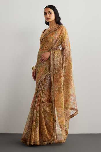 Buy RI.Ritu Kumar Multi Color Silk Satin Sweetheart Neck Patchwork Saree With Blouse Online at Aza Fashions Buy_RI.Ritu Kumar_Multi Color Silk Satin Sweetheart Neck Patchwork Saree With Blouse _Online_at_Aza_Fashions
