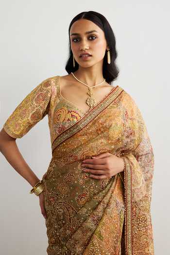 Shop RI.Ritu Kumar Multi Color Silk Satin Sweetheart Neck Patchwork Saree With Blouse Online at Aza Fashions Shop_RI.Ritu Kumar_Multi Color Silk Satin Sweetheart Neck Patchwork Saree With Blouse _Online_at_Aza_Fashions