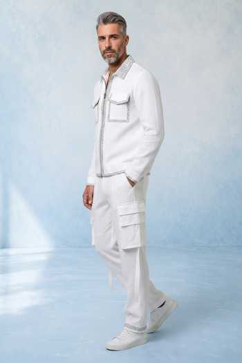 Bubber Couture_Off White Linen Pero Cargo Pant _Online_at_Aza_Fashions
