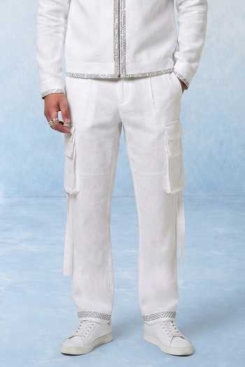 Buy_Bubber Couture_Off White Linen Pero Cargo Pant _Online_at_Aza_Fashions
