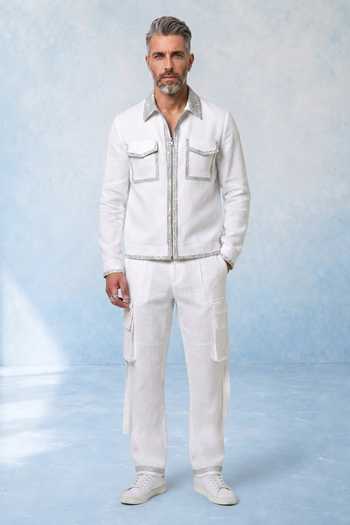 Shop_Bubber Couture_Off White Linen Pero Cargo Pant _Online_at_Aza_Fashions