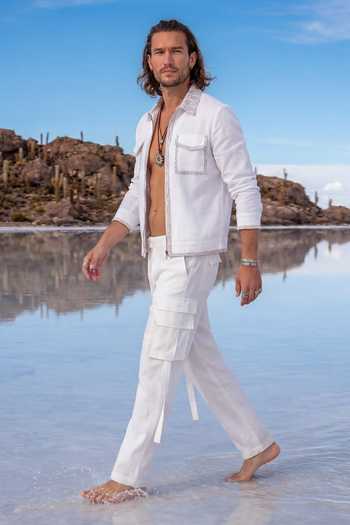 Bubber Couture_Off White Linen Pero Cargo Pant _at_Aza_Fashions