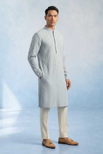 Bubber Couture Blue Georgette Apollo Trellis Embroidered Kurta Set Online at Aza Fashions Bubber Couture_Blue Georgette Apollo Trellis Embroidered Kurta Set _Online_at_Aza_Fashions