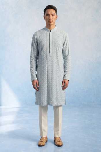 Buy Bubber Couture Blue Georgette Apollo Trellis Embroidered Kurta Set Online at Aza Fashions Buy_Bubber Couture_Blue Georgette Apollo Trellis Embroidered Kurta Set _Online_at_Aza_Fashions