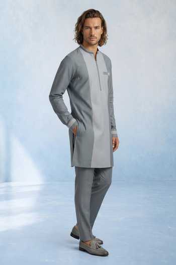Bubber Couture Grey Auron Colorblock Kurta Set Online at Aza Fashions Bubber Couture_Grey Auron Colorblock Kurta Set _Online_at_Aza_Fashions