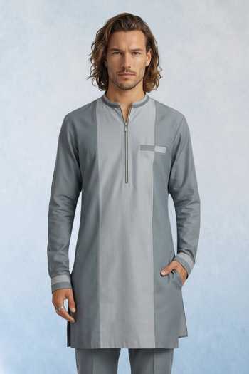 Buy Bubber Couture Grey Auron Colorblock Kurta Set Online at Aza Fashions Buy_Bubber Couture_Grey Auron Colorblock Kurta Set _Online_at_Aza_Fashions