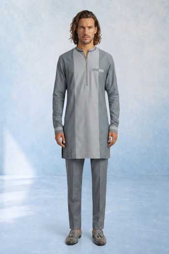Shop Bubber Couture Grey Auron Colorblock Kurta Set Online at Aza Fashions Shop_Bubber Couture_Grey Auron Colorblock Kurta Set _Online_at_Aza_Fashions