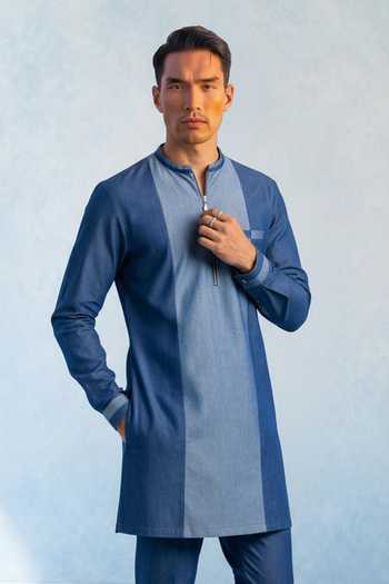 Bubber Couture Blue Joshua Colorblock Kurta Set Online at Aza Fashions Bubber Couture_Blue Joshua Colorblock Kurta Set _Online_at_Aza_Fashions