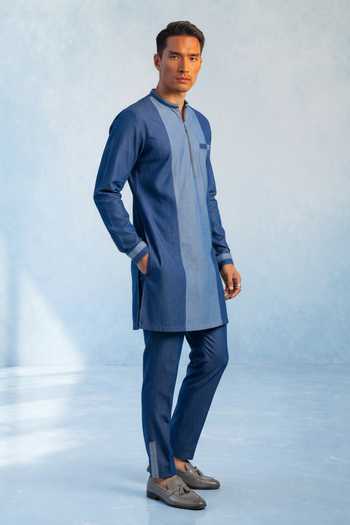 Buy Bubber Couture Blue Joshua Colorblock Kurta Set Online at Aza Fashions Buy_Bubber Couture_Blue Joshua Colorblock Kurta Set _Online_at_Aza_Fashions