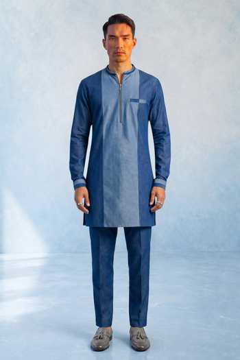 Bubber Couture Blue Joshua Colorblock Kurta Set at Aza Fashions Bubber Couture_Blue Joshua Colorblock Kurta Set _at_Aza_Fashions