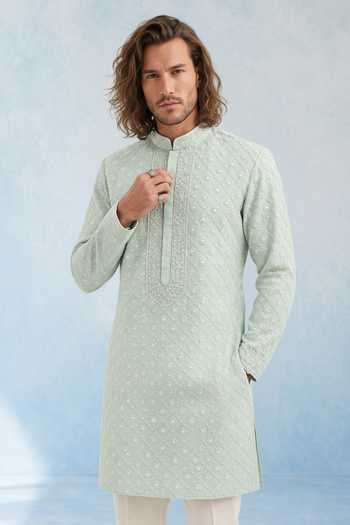 Bubber Couture Green Georgette Aegis Trellis Embroidered Kurta Set at Aza Fashions Bubber Couture_Green Georgette Aegis Trellis Embroidered Kurta Set _at_Aza_Fashions