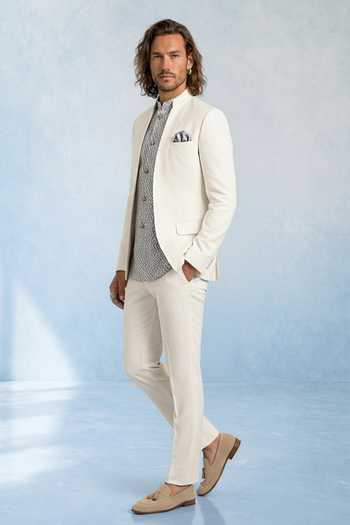 Buy Bubber Couture Off White Wool Embroidery Azael Threadwork Layered Bandhgala Set Online at Aza Fashions Buy_Bubber Couture_Off White Wool Embroidery Azael Threadwork Layered Bandhgala Set _Online_at_Aza_Fashions