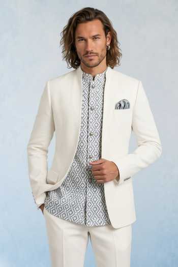 Bubber Couture Off White Wool Embroidery Azael Threadwork Layered Bandhgala Set at Aza Fashions Bubber Couture_Off White Wool Embroidery Azael Threadwork Layered Bandhgala Set _at_Aza_Fashions