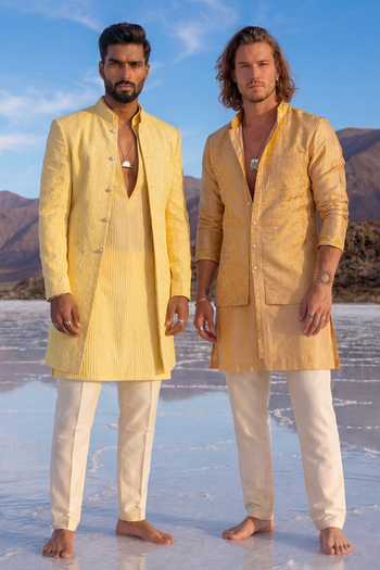 Buy Bubber Couture Yellow Silk, Cotton Solaris Starrio Embroidered Sherwani Jacket Buy_Bubber Couture_Yellow Silk, Cotton Solaris Starrio Embroidered Sherwani Jacket