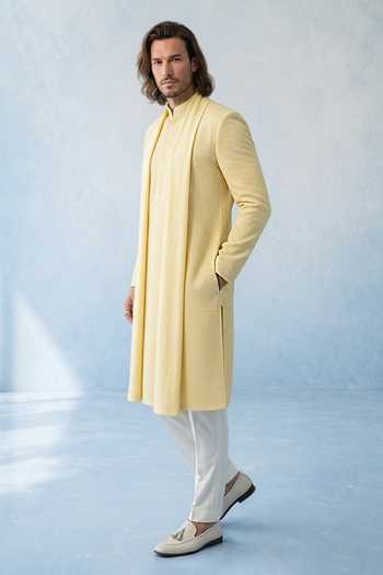 Buy Bubber Couture Yellow Silk, Cotton Icaro Wave Textured Kurta Set Online at Aza Fashions Buy_Bubber Couture_Yellow Silk, Cotton Icaro Wave Textured Kurta Set _Online_at_Aza_Fashions