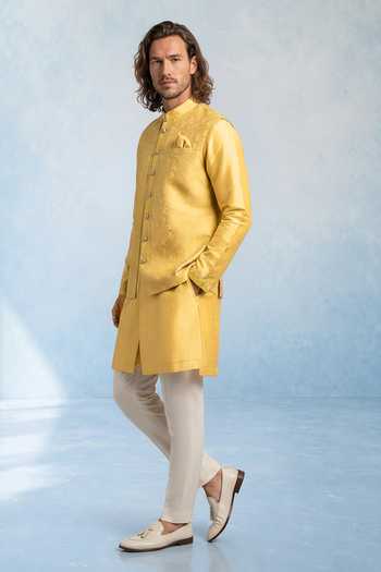 Buy Bubber Couture Yellow Silk, Jacquard Aelio Floral Damask Layered Kurta Set Online at Aza Fashions Buy_Bubber Couture_Yellow Silk, Jacquard Aelio Floral Damask Layered Kurta Set _Online_at_Aza_Fashions